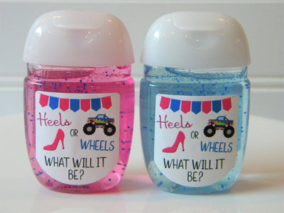 Heels or Wheels Gender Reveal Hand Sanitizer Baby Shower Party Favors - HOW100 - LABELS ONLY :) - Thatsawrapfavors