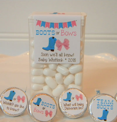 Boots or Bows Theme Gender Reveal Tic Tac Labels - BOB200 - LABELS  ONLY :) - Thatsawrapfavors