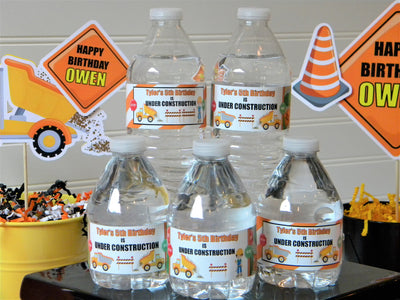 Construction Theme Birthday Party Water Bottle Labels - CON220 - LABELS ONLY :) - Thatsawrapfavors