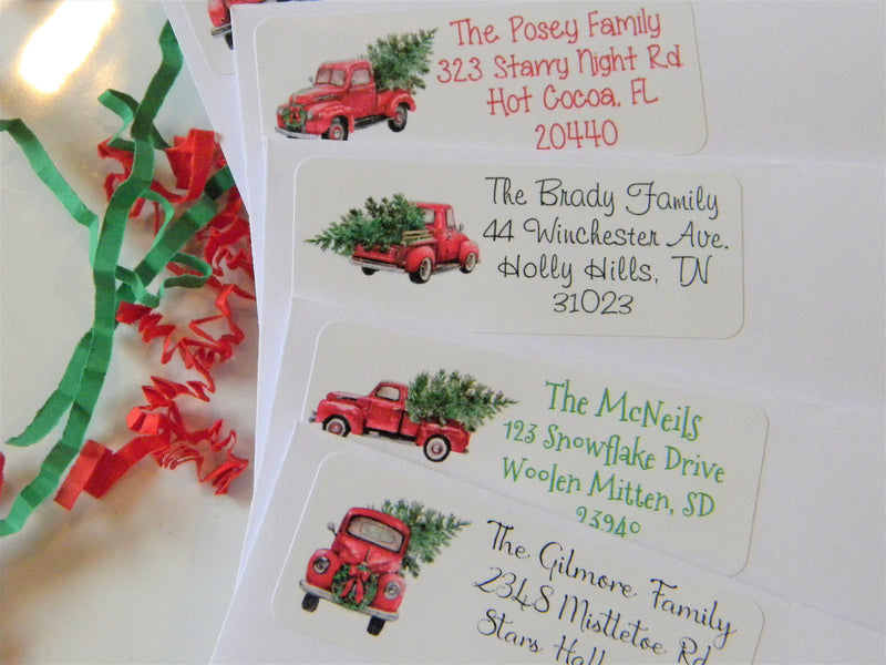 Vintage Red Truck Christmas Return Address Labels - CHR400 - LABELS ONLY :) - Thatsawrapfavors