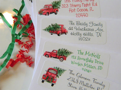 Vintage Red Truck Christmas Return Address Labels - CHR400 - LABELS ONLY :) - Thatsawrapfavors