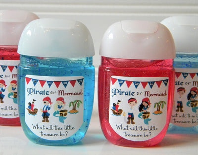 Pirate or Mermaid Gender Reveal Baby Shower Hand Sanitizer Labels - POM100 - LABELS ONLY - Thatsawrapfavors