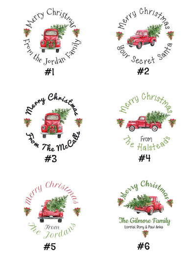 Vintage Red Truck Christmas Card Envelope Seals - CHR025 - STICKERS ONLY :) - Thatsawrapfavors