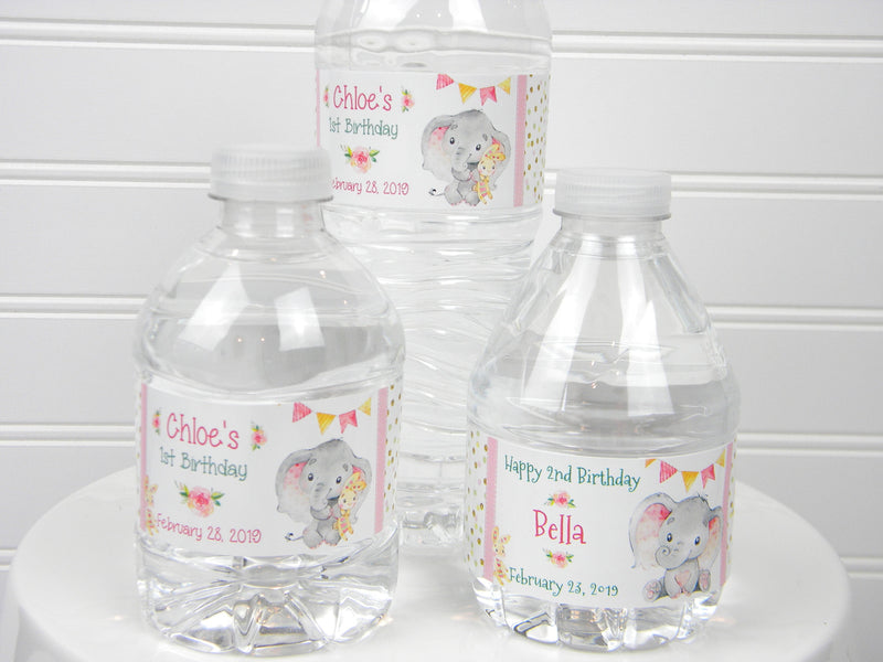 Elephant Birthday Water Bottle Labels - ELE220 - LABELS ONLY :) - Thatsawrapfavors