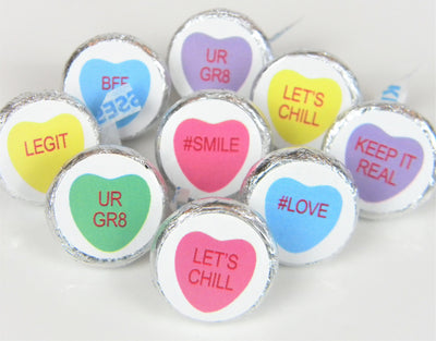 Valentine's Day Conversation Hearts Hershey Kiss Stickers - VAL006 - STICKERS ONLY :) - Thatsawrapfavors