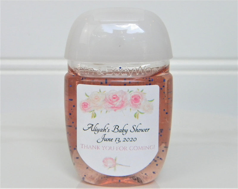 Pink Rose Theme Baby Shower Hand Sanitizer Labels - PFL106 - LABELS ONLY :) - Thatsawrapfavors