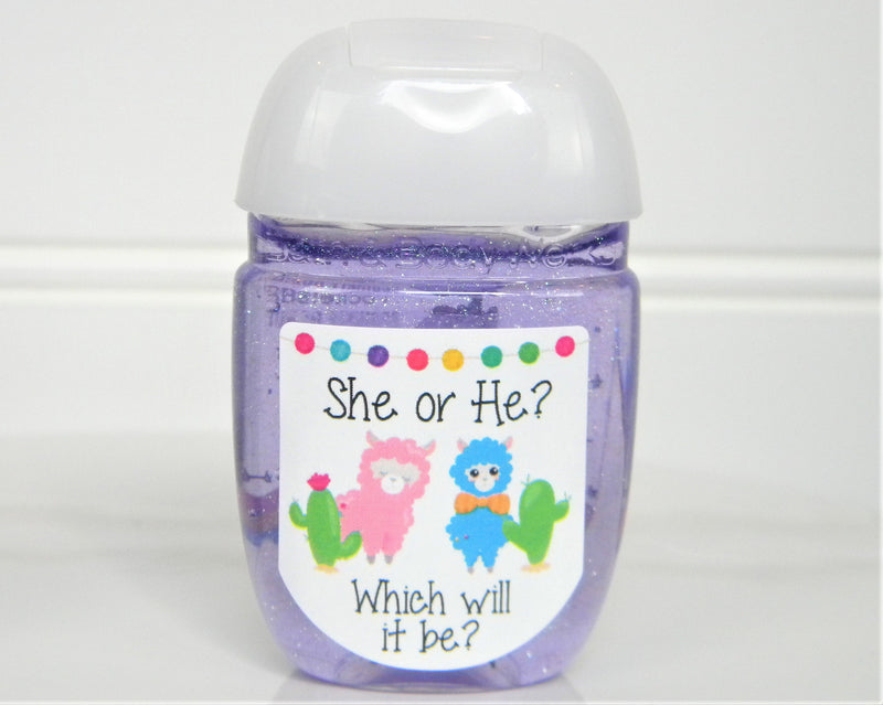 He or She Llama Cactus Gender Reveal Baby Shower Hand Sanitizer Favors - LLA103 - LABELS ONLY :) - Thatsawrapfavors