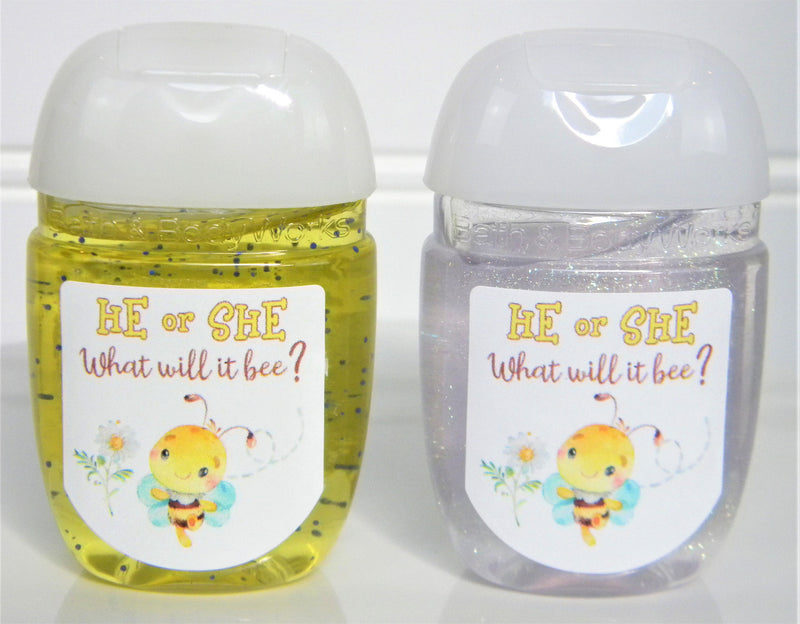 He or She Bumble Bee Gender Reveal Baby Shower Hand Sanitizer Favors - BUM100 - LABELS ONLY :) - Thatsawrapfavors
