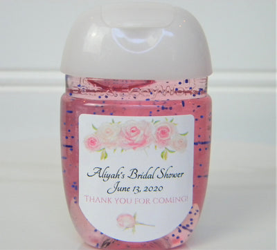 Pink Rose Theme Wedding Hand Sanitizer Labels - PFL109 - LABELS ONLY :) - Thatsawrapfavors