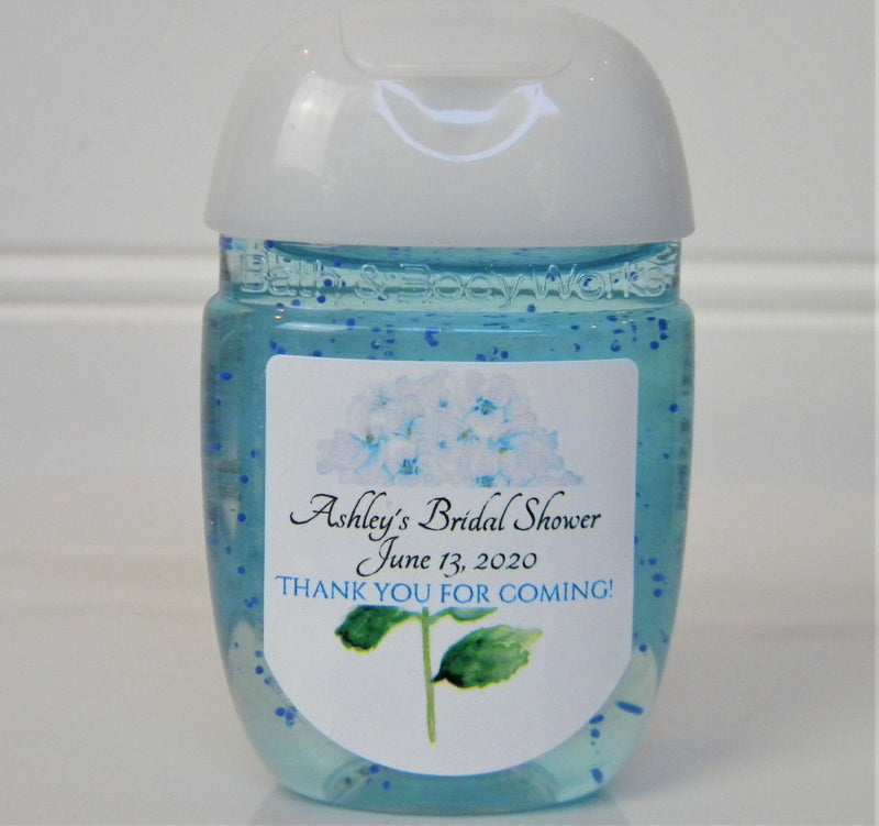 Blue Hydrangea Bridal Shower Hand Sanitizer Labels - BFL106 - LABELS ONLY :) - Thatsawrapfavors