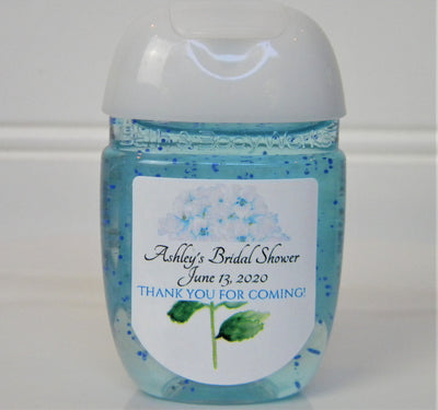 Blue Hydrangea Theme Wedding Hand Sanitizer Labels - LABELS ONLY :) BFL108 - Thatsawrapfavors