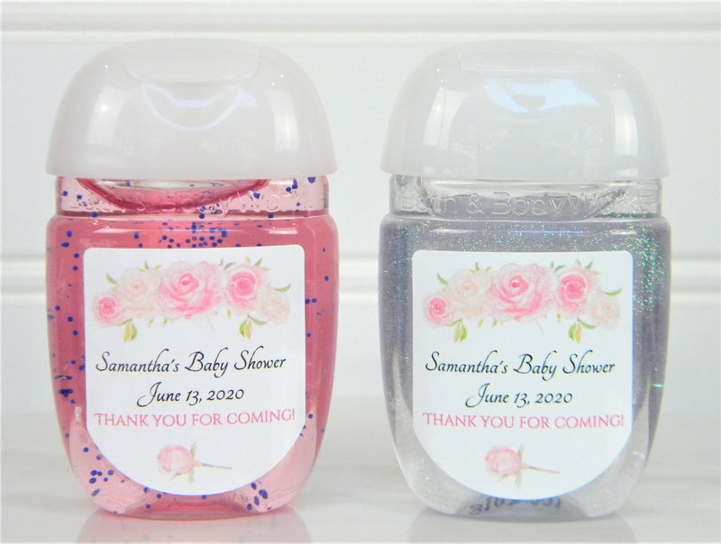 Pink Rose Theme Baby Shower Hand Sanitizer Labels - PFL106 - LABELS ONLY :) - Thatsawrapfavors