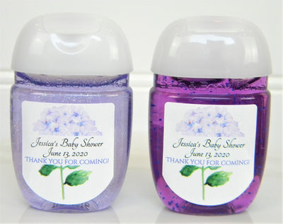 Lavender Hydrangea Theme Baby Shower Hand Sanitizer Labels - LAV105 - LABELS ONLY :) - Thatsawrapfavors