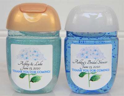 Blue Hydrangea Theme Wedding Hand Sanitizer Labels - LABELS ONLY :) BFL108 - Thatsawrapfavors