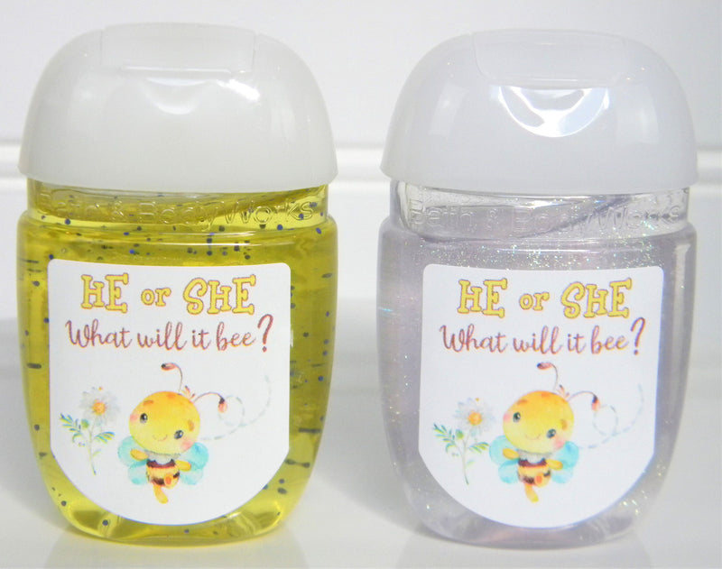 He or She Bumble Bee Gender Reveal Baby Shower Hand Sanitizer Favors - BUM100 - LABELS ONLY :) - Thatsawrapfavors
