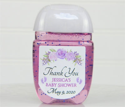 Rustic Lavender Pink Floral Baby Shower Wedding Hand Sanitizer Labels - LAV102 - LABELS ONLY :) - Thatsawrapfavors