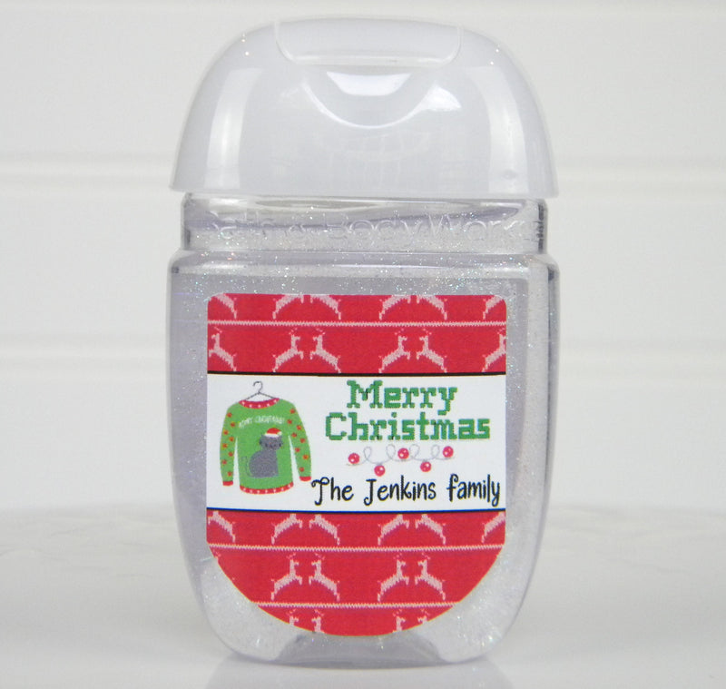 Tacky Ugly Christmas Sweater Party Favor Hand Sanitizer Labels - CSW100 - LABELS ONLY - Thatsawrapfavors