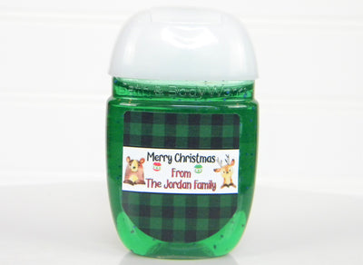 Green Buffalo Plaid Deer Christmas Hand Sanitizer Labels - CBP101 - LABELS ONLY :) - Thatsawrapfavors