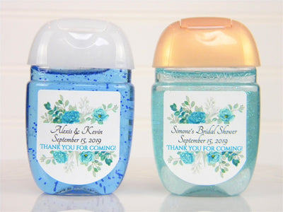 Teal Blue Floral Bridal Shower Wedding Hand Sanitizer Labels -BFL105 - LABELS ONLY - Thatsawrapfavors