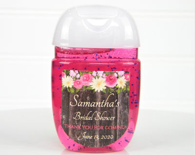Rustic Pink Yellow Floral Bridal Shower Wedding Hand Sanitizer Favor Labels - PFL105 - LABELS ONLY :) - Thatsawrapfavors