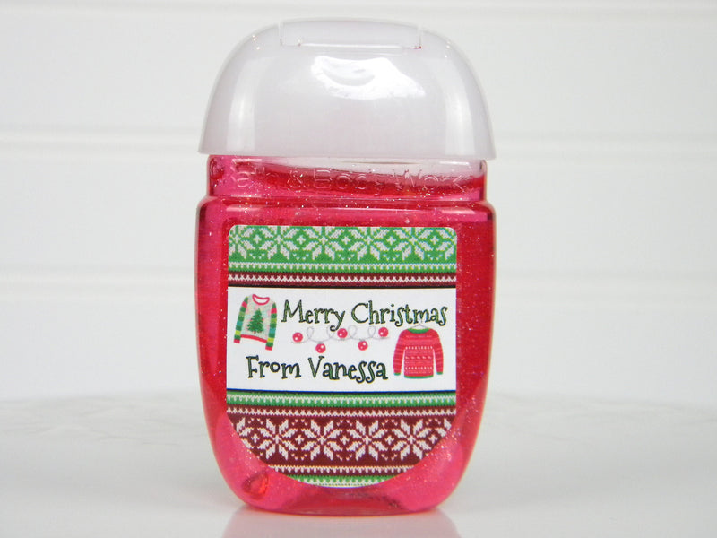 Tacky Ugly Christmas Sweater Party Favor Hand Sanitizer Labels - CSW100 - LABELS ONLY - Thatsawrapfavors