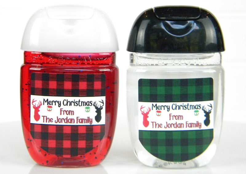 Buffalo Plaid Deer Christmas Party Favor Hand Sanitizer Labels - CBP100 - LABELS ONLY :) - Thatsawrapfavors