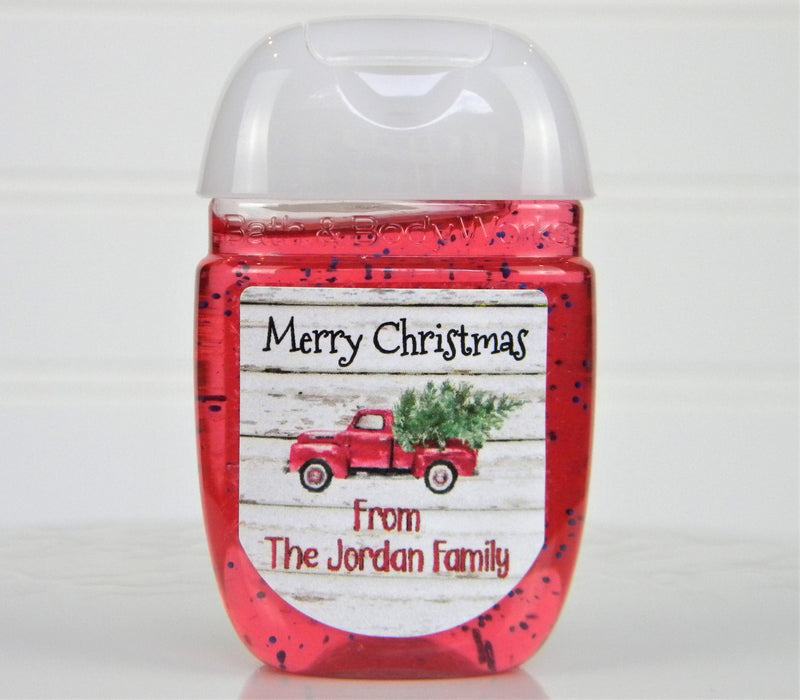 Vintage Red Truck Farmhouse Christmas Hand Sanitizer Labels - CHR101 - LABELS ONLY - Thatsawrapfavors