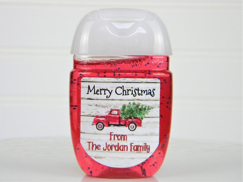 Vintage Red Truck Farmhouse Christmas Hand Sanitizer Labels - CHR101 - LABELS ONLY - Thatsawrapfavors