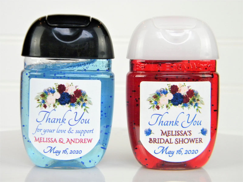 Blue and Red Floral Bridal Shower Wedding Hand Sanitizer Favor Labels - NBF100 - LABELS ONLY :) - Thatsawrapfavors