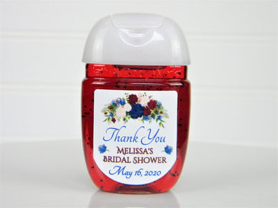 Blue and Red Floral Bridal Shower Wedding Hand Sanitizer Favor Labels - NBF100 - LABELS ONLY :) - Thatsawrapfavors