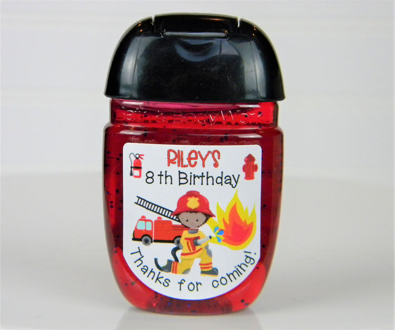 Firefighter Theme Birthday Party Hand Sanitizer Labels - FIR100 - LABELS ONLY :) - Thatsawrapfavors