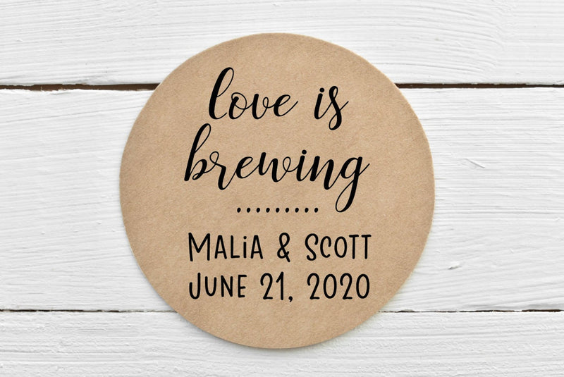 Kraft Wedding Love is Brewing Labels - Gift Tags - Several Sizes Available - LIB026 - Thatsawrapfavors