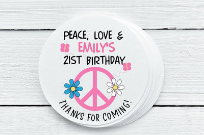 60's Theme Round Favor Labels - Gift Tags - Several Sizes Available - 60S025 - Thatsawrapfavors