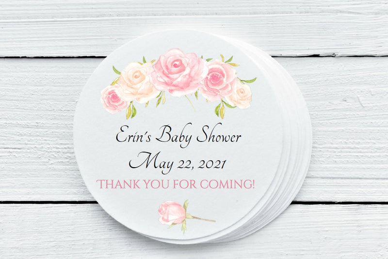 Pink Rose Baby Shower Favor Labels - Gift Tags - Several Sizes Available - PFL026 - Thatsawrapfavors