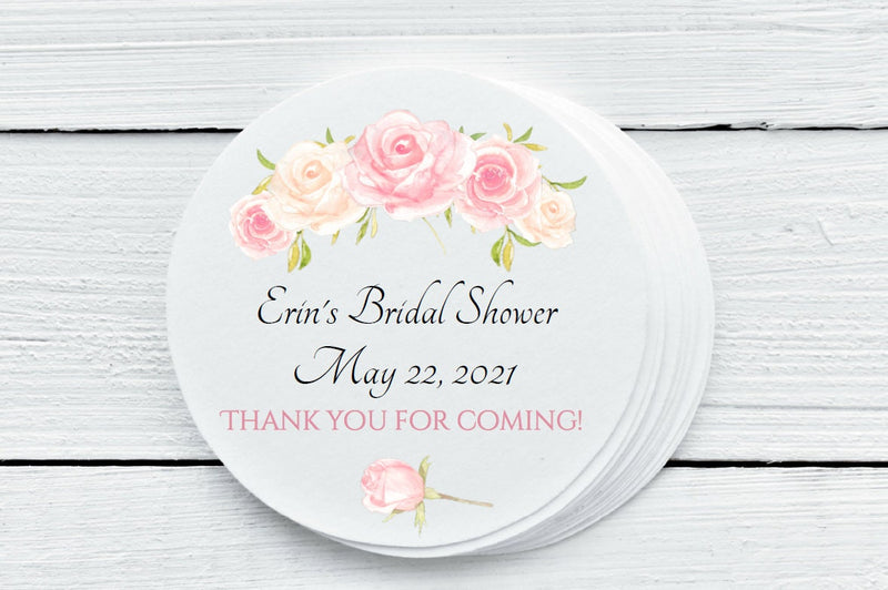 Pink Rose Bridal Shower Favor Labels - Gift Tags - Several Sizes Available - PFL025 - Thatsawrapfavors