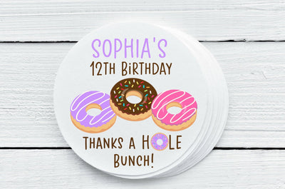 Donut Theme Birthday Favor Labels - Gift Tags - Several Sizes Available - DON025 - Thatsawrapfavors