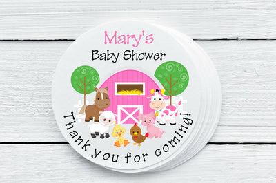 Pink Farm Theme Baby Shower Favor Labels - Gift Tags - Several Sizes Available - FAR029 - Thatsawrapfavors