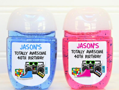 80's Theme Birthday Hand Sanitizer Labels - 80S100 - LABELS ONLY :) - Thatsawrapfavors