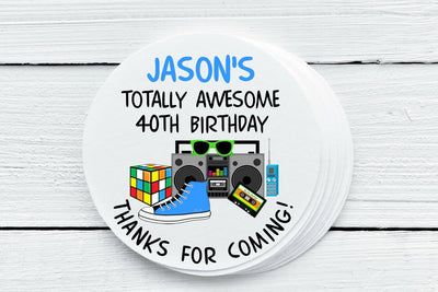 80's Theme Round Favor Labels - Sticker Gift Tags - Several Sizes Available - 80S025 - Thatsawrapfavors