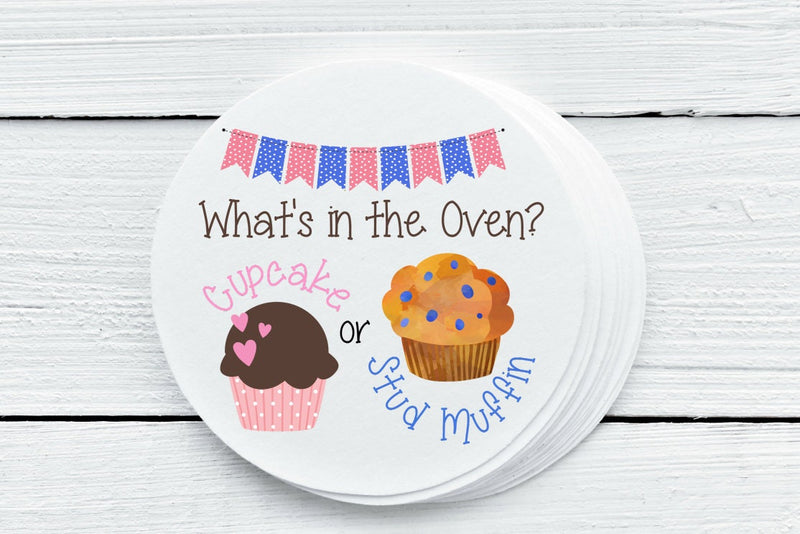 Cupcake or Stud Muffin Theme Gender Reveal Favor Labels - Gift Tags - Several Sizes Available - COS025 - Thatsawrapfavors