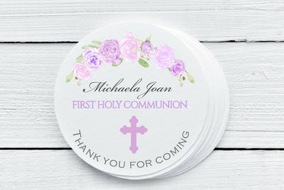 Lavender Floral First Communion Favor Labels - Gift Tags - Several Sizes Available  - LAV025 - Thatsawrapfavors