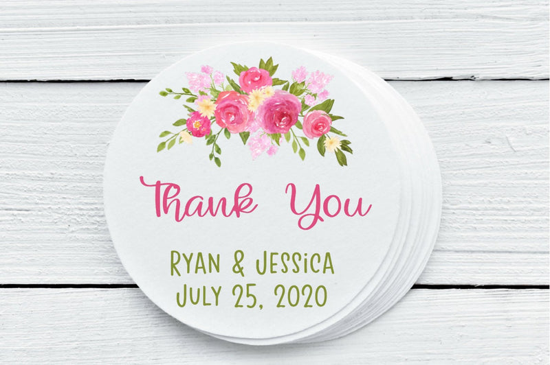 Pink Floral Theme Wedding Favor Labels - Gift Tags - Several Sizes Available - PFL028 - Thatsawrapfavors