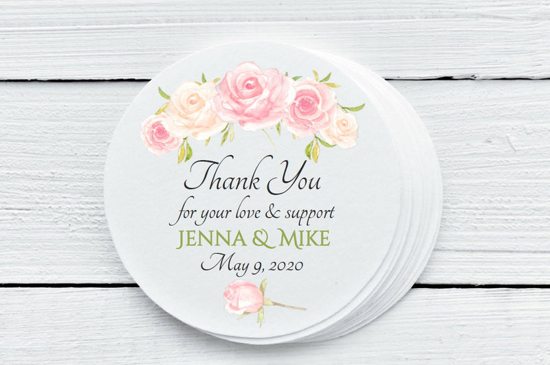 Pink Rose Wedding Floral Favor Labels - Gift Tags - Several Sizes Available - PFL027 - Thatsawrapfavors