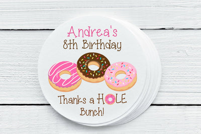 Donut Theme Birthday Favor Labels - Gift Tags - Several Sizes Available - DON026 - Thatsawrapfavors