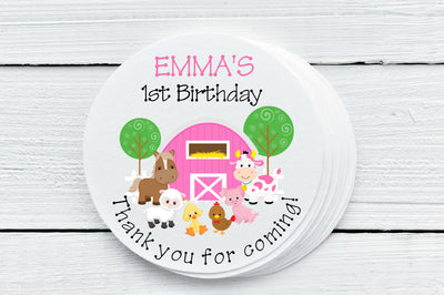 Pink Farm Theme Birthday Party Favor Labels - Gift Tags - Several Sizes Available - FAR027 - Thatsawrapfavors
