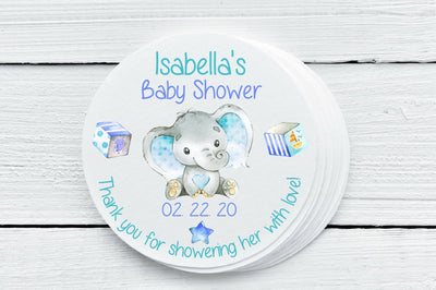 Elephant Theme Baby Shower Favor Labels - Gift Tags - ELE026 - Thatsawrapfavors