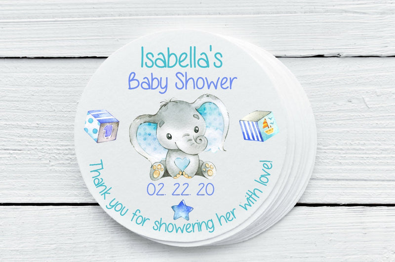 Elephant Theme Baby Shower Favor Labels - Gift Tags - ELE026 - Thatsawrapfavors