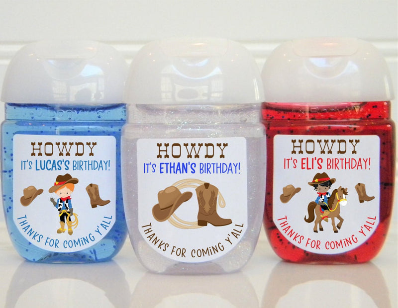 Western Theme Birthday Party Hand Sanitizer Labels - WES100 - LABELS ONLY :) - Thatsawrapfavors