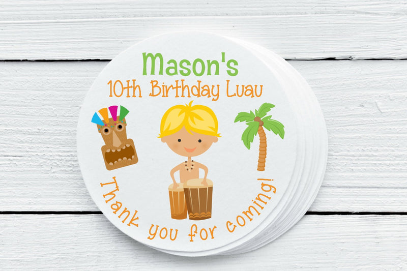 Hawaiian Luau Theme Birthday Party Favor Labels - Gift Tags - Several Sizes Available  - HAW026 - Thatsawrapfavors