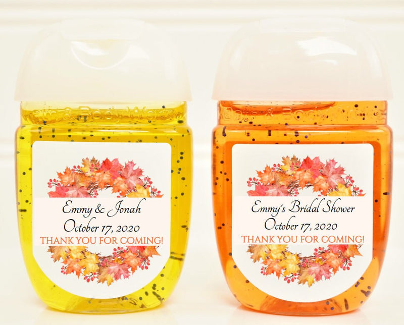 Fall Wreath Theme Wedding or Bridal Shower Hand Sanitizer Labels - FAL105 - LABELS ONLY :) - Thatsawrapfavors